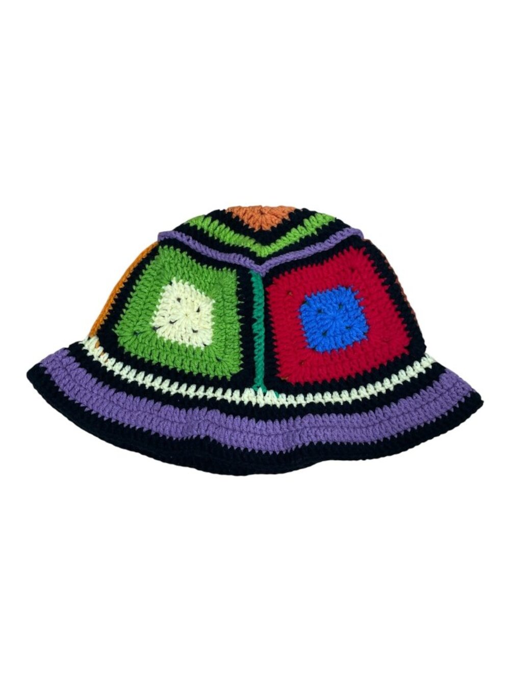 Colorful Y2K Crochet Bucket Hat Knitted Beanies Floppy Granny Square Afghan